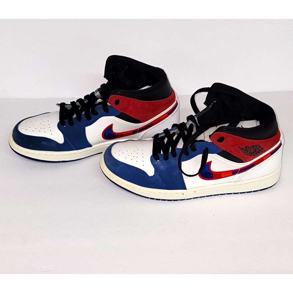 Nike Air Jordan 1 Mid SE Multicolored Swoosh Red Blue White Men's size 9